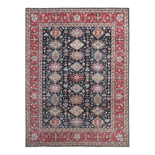 Yale Blue, Karajeh Design with Geometric Medallions, Hand Knotted, Soft Wool, Oriental 