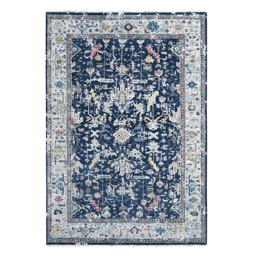 Imperial Blue, Broken and Erased Persian Heriz All Over Design, Soft Color Palette, Hand Knotted, 100% Wool, Denser Weave, Oriental 