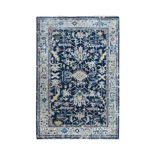 Denim Blue, Soft Color Palette, Hand Knotted, 100% Wool, Broken and Erased Persian Heriz All Over Design, Denser Weave, Oriental 