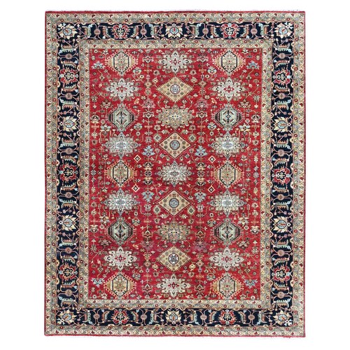 Crimson Red, Soft Wool, Karajeh Design with Geometric Medallions, Hand Knotted, Oriental 