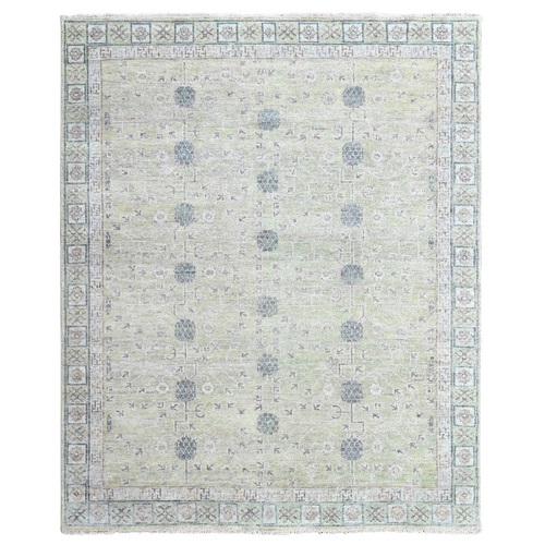 Light Green, Supple Collection, Khotan with Pomegranate Design, Hand Knotted, Shiny Wool Pile, Vegetable Dyes, Oriental Rug