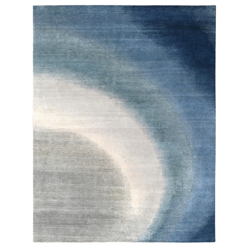 THE OCEAN, Modern Gradation Design, Thick and Plush, Hand Knotted, 100% Wool, Oriental Rug