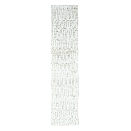 Bone White, Minimalist Swedish Design, Hand Knotted, Pure Wool, Runner, Oriental 