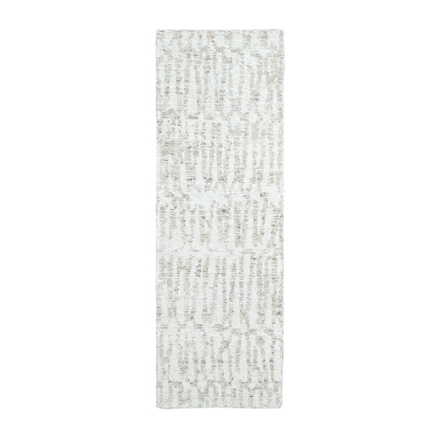 Alabaster White, Minimalist Swedish Design, Hand Knotted, 100% Wool, Runner, Oriental 