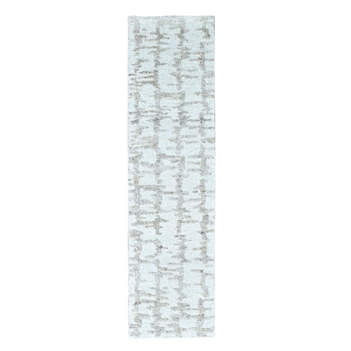 Parchment White, Hand Knotted, Minimalist Swedish Design, 100% Wool, Runner, Oriental 