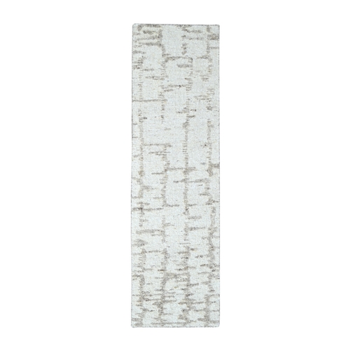 Alabaster White, Minimalist Swedish Design, Hand Knotted, Organic Wool, Runner, Oriental Rug