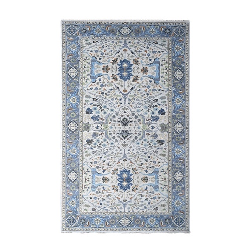 Daisy White, Denser Weave, Oushak with Floral Motifs, Hand Knotted, Natural Wool, Wide Gallery Size, Oriental Rug