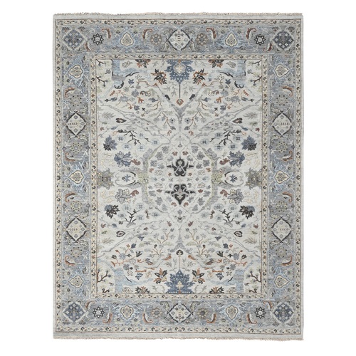 Daisy White, Hand Knotted, Denser Weave, Oushak with Floral Motifs, Pure Wool, Oriental Rug