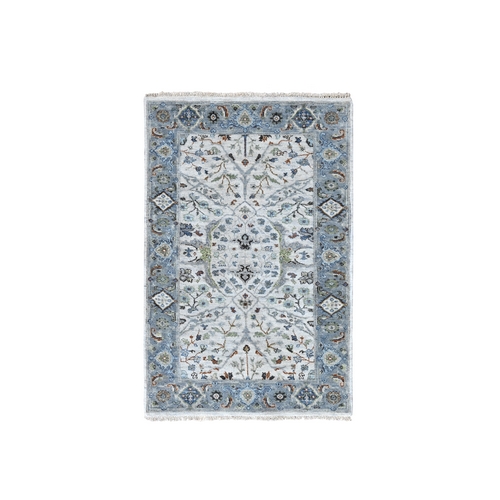 Cotton White, Oushak with Floral Motifs, Hand Knotted, Denser Weave, Pure Wool, Oriental 