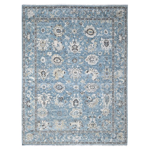 Ruddy Blue, Antiqued Persian Ziegler Mahal Design, Distressed, Zero Pile, Shaved Low, 100% Wool, Hand Knotted, Oriental 