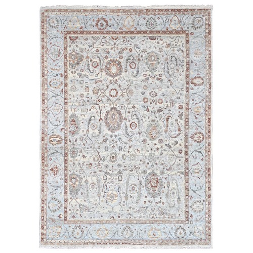 Misty Gray, 100% Wool, Antiqued Persian Ziegler Mahal Design, Distressed, Zero Pile, Shaved Low, Hand Knotted, Oriental 