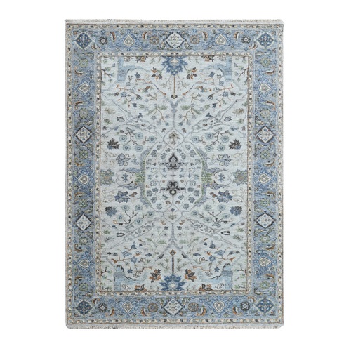 Oyster Gray, Oushak with Floral Motifs, Hand Knotted, Soft Pile, Denser Weave, Pure Wool, Oriental 