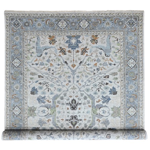 Oyster Gray, Oushak with Floral Motifs, Hand Knotted, Soft Pile, Denser Weave, Pure Wool, Oriental 
