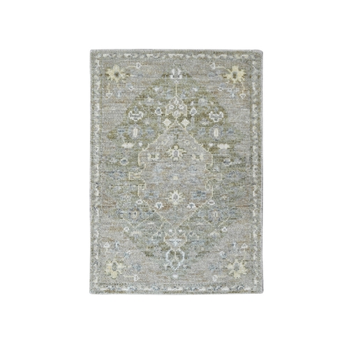 Gray-Green, Oushak, Sample, Cropped Low, Hand Knotted, 100% Wool, Mat, Oriental 