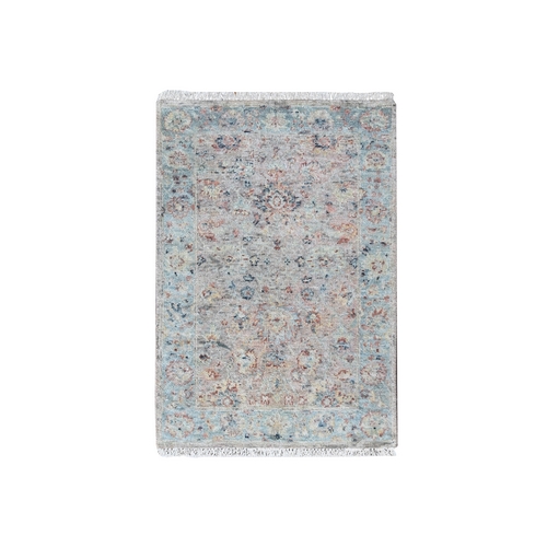 Whisper Pink, Hand Knotted, Ziegler Mahal Design, Zero Pile, Distressed, Pure Wool, Mat, Sample, Oriental 