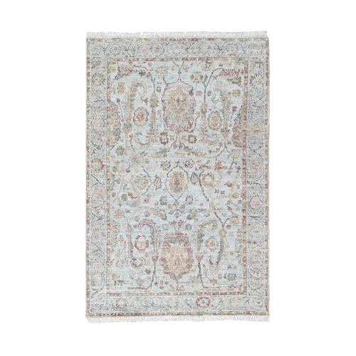 Light Gray, Zero Pile, Distressed, Ziegler Mahal Design, 100% Wool, Hand Knotted, Oriental 