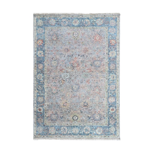 Whisper Pink, Pure Wool, Hand Knotted, Ziegler Mahal Design, Zero Pile, Distressed, Oriental 