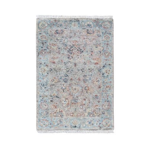 Whisper Pink, Hand Knotted, Ziegler Mahal Design, Zero Pile, Distressed, Pure Wool, Mat, Sample, Oriental 