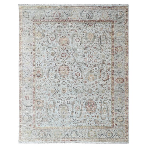 Light Gray, Hand Knotted, Zero Pile, Distressed, Ziegler Mahal Design, Pure Wool, Oriental 