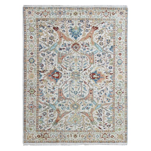 Lace White, Hand Knotted, Ziegler Mahal with All Over Design, Hand Spun Wool, Oriental 