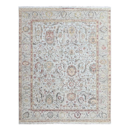 Light Gray, Ziegler Mahal Design, Hand Knotted, Pure Wool, Zero Pile, Distressed, Oriental 
