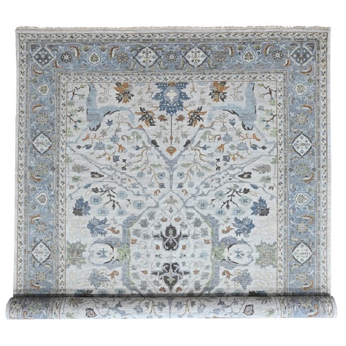 Oyster Gray, Oushak with Floral Motifs, Hand Knotted, Soft Pile, Denser Weave, Pure Wool, Oriental 