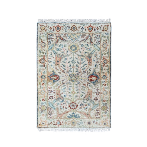 Lace White, Ziegler Mahal with All Over Design, Hand Spun Wool, Hand Knotted, Mat, Sample, Oriental 