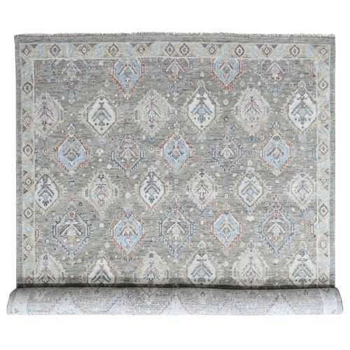 Sage Green, Supple Collection, Oushak All Over Design, Soft and Velvety Wool, Hand Knotted, Vegetable Dyes, XL, Oversized, Oriental 