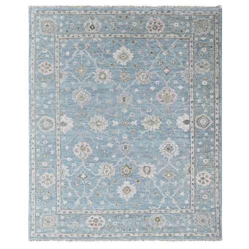 Stone Blue, Supple Collection, Oushak All Over Design, Hand Knotted, Shiny Wool Pile, Vegetable Dyes, Oriental 