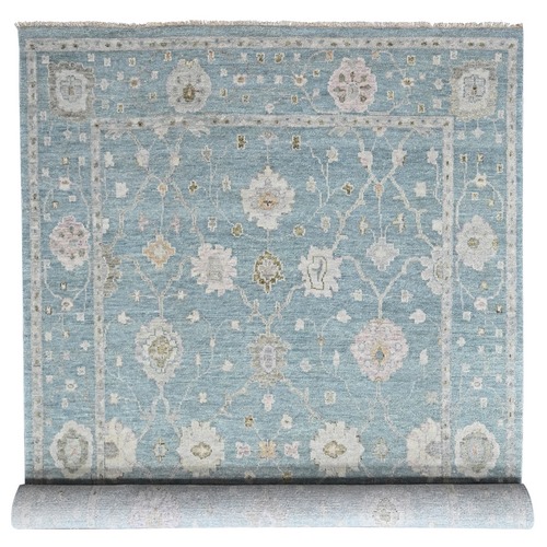 Stone Blue, Supple Collection, Oushak All Over Design, Hand Knotted, Shiny and Vibrant Wool, Vegetable Dyes, Oriental 