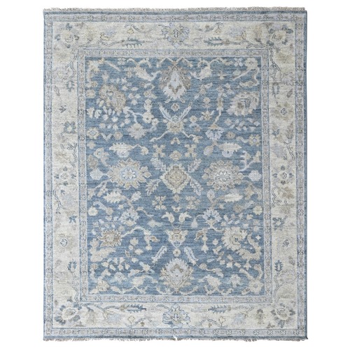 Aegean Blue, Supple Collection, Oushak All Over Design, Hand Knotted, Shiny Wool Pile, Vegetable Dyes, Oriental 