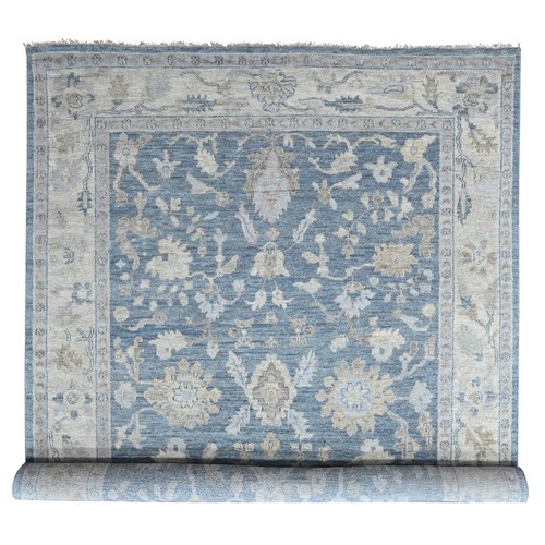Aegean Blue, Hand Knotted, Supple Collection, Oushak All Over Design, Shiny and Vibrant Wool, Vegetable Dyes, Oriental 