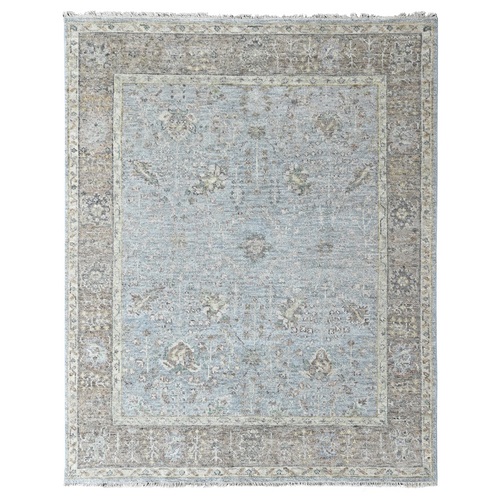 Misty Gray, Oushak All Over Design, Supple Collection, Hand Knotted, Shiny Wool Pile, Vegetable Dyes, Oriental 