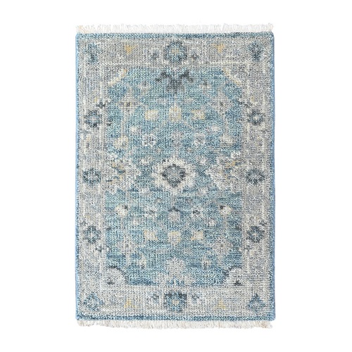 Powder Blue, Oushak Design, Supple Collection, Hand Knotted, Shiny Wool Pile, Vegetable Dyes, Mat, Sample, Oriental Rug