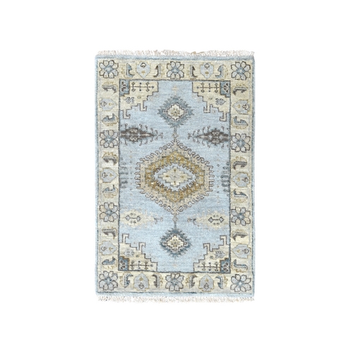 Cloud Gray, Persian Village Inspired Geometric Medallion Design, Pure Wool, Natural Dyes, Denser Weave, Hand Knotted, Mat, Sample, Oriental 