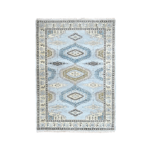 Cloud Gray, Persian Village Inspired Geometric Elements Design, Pure Wool, Natural Dyes, Denser Weave, Hand Knotted, Oriental 