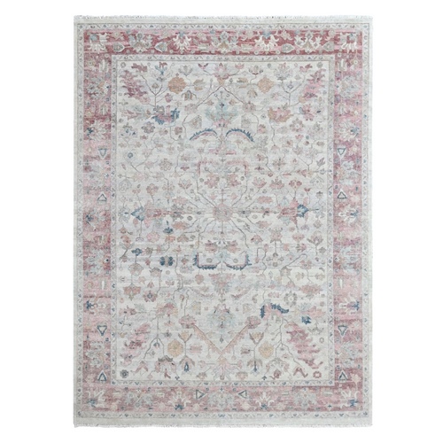 Beige, Antiqued Persian Heriz All Over Design, Vegetable Dyes, Zero Pile, Distressed, Sheared Low, Hand Knotted, 100% Wool, Oriental 