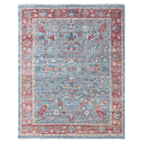 Stone Blue, Antiqued Persian Heriz All Over Design, Vegetable Dyes, Zero Pile, Distressed, Sheared Low, Hand Knotted, 100% Wool, Oriental 