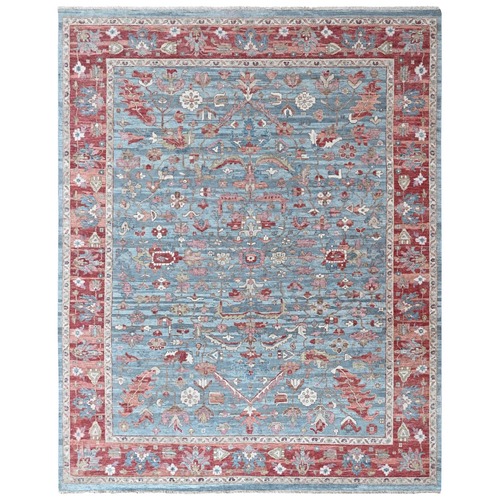 Stone Blue, Antiqued Persian Heriz All Over Design, Distressed, Sheared Low, Zero Pile, Vegetable Dyes, Hand Knotted, 100% Wool, Oriental 