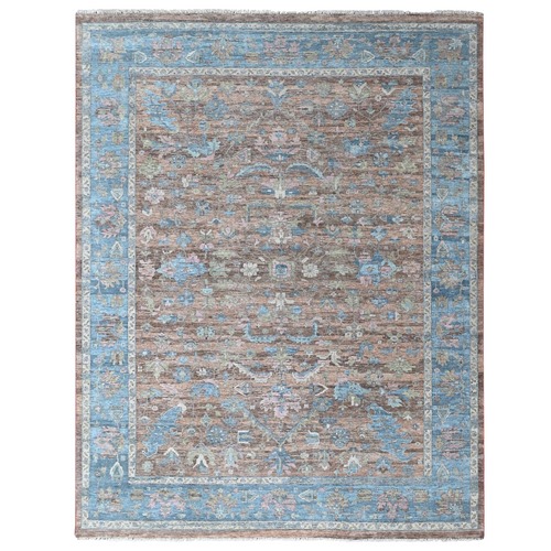 Mocha Brown, Antiqued Persian Heriz All Over Design, Vegetable Dyes, Distressed, Shaved Low, Zero Pile, Hand Knotted, 100% Wool, Oriental 
