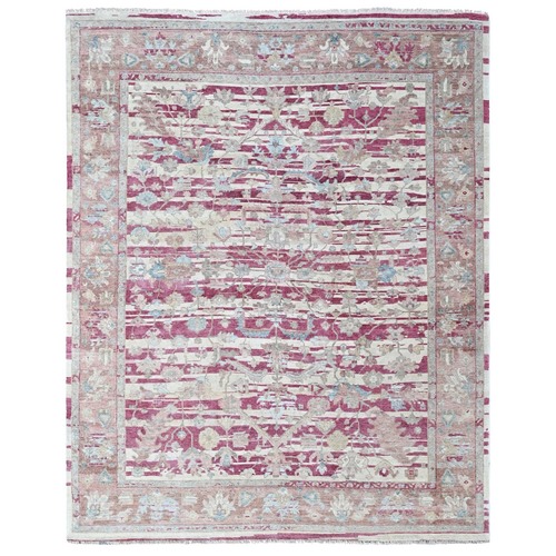 Wine Red, Antiqued Persian Heriz All Over Design with Distinct Abrash, Distressed, Sheared Low, Vegetable Dyes, Zero Pile, Hand Knotted, 100% Wool, Oriental 
