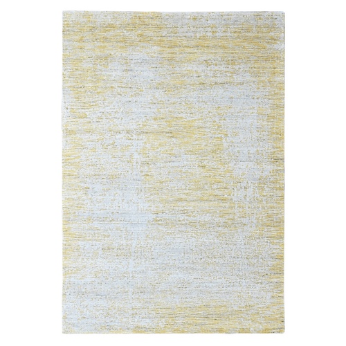 Macaroon Yellow, Textured Pile, Hand Loomed, Wool and Plant Based Silk, Modern Design, Oriental 