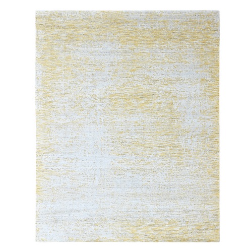Macaroon Yellow, Hand Loomed, Wool and Plant Based Silk, Textured Pile, Modern Design, Oriental 