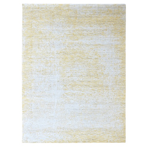 Macaroon Yellow, Textured Pile, Hand Loomed, Wool and Plant Based Silk, Modern Design, Oriental 