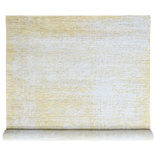 Macaroon Yellow, Wool and Plant Based Silk, Hand Loomed, Textured Pile, Modern Design, Oriental 