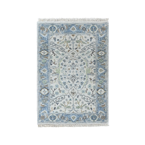 Oyster Gray, Oushak with Floral Motifs, Hand Knotted, Soft Pile, Denser Weave, Pure Wool, Sample, Mat, Oriental 