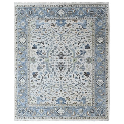 Oyster Gray, Oushak with Floral Motifs, Hand Knotted, Pure Wool, Soft Pile, Denser Weave, Oriental 