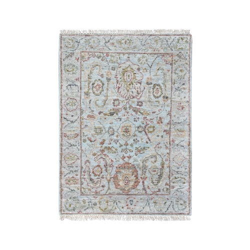 Light Gray, Ziegler Mahal Design, Hand Knotted, Zero Pile, Distressed, Pure Wool, Sample, Mat, Oriental 