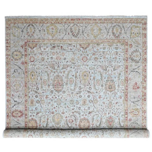Light Gray, Hand Knotted, Zero Pile, Distressed, Ziegler Mahal Design, Pure Wool, Oversized, XL, Oriental 
