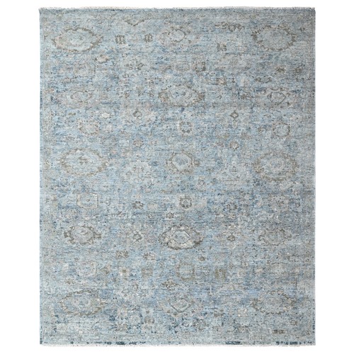 Cloud Gray, Broken and Erased Persian Design, Zero Pile, Distressed, Sheared Low, Vegetable Dyes, Hand Knotted, 100% Wool, Oriental 